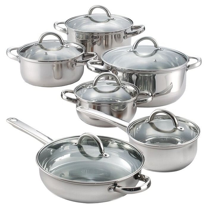 12 Piece Cool Touch Stainless Steel Cookware Set | Kitchen + Metal